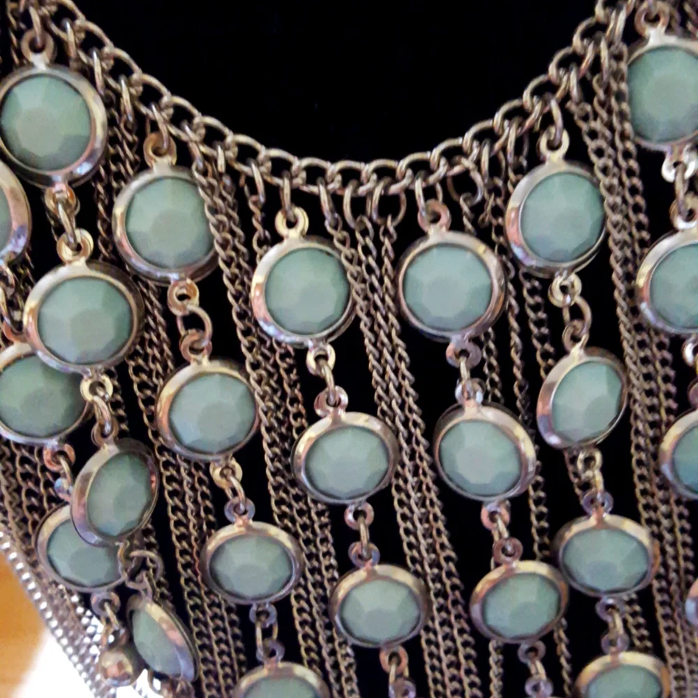 Statement Mint Green Dangle Fringe Necklace - Women Jewelry